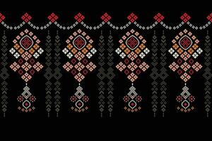 Ethnic geometric fabric pattern Cross Stitch.Ikat embroidery Ethnic oriental Pixel pattern black background. Abstract,vector,illustration. Texture,clothing,frame,decoration,motifs,silk wallpaper. vector