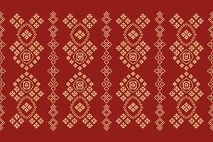 Ethnic geometric fabric pattern Cross Stitch.Ikat embroidery Ethnic oriental Pixel pattern red background. Abstract,vector,illustration. Texture,clothing,frame,decoration,motifs,silk wallpaper. vector