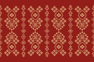 Ethnic geometric fabric pattern Cross Stitch.Ikat embroidery Ethnic oriental Pixel pattern red background. Abstract,vector,illustration. Texture,clothing,frame,decoration,motifs,silk wallpaper. vector