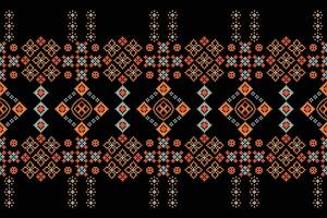 Ethnic geometric fabric pattern Cross Stitch.Ikat embroidery Ethnic oriental Pixel pattern black background. Abstract,vector,illustration. Texture,clothing,frame,decoration,motifs,silk wallpaper. vector