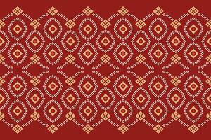 Ethnic geometric fabric pattern Cross Stitch.Ikat embroidery Ethnic oriental Pixel pattern red background. Abstract,vector,illustration. Texture,clothing,frame,decoration,motifs,silk wallpaper. vector