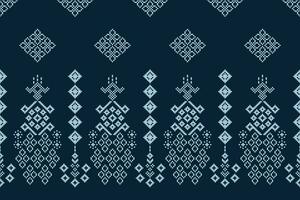 Ethnic geometric fabric pattern Cross Stitch.Ikat embroidery Ethnic oriental Pixel pattern blue background. Abstract,vector,illustration. Texture,clothing,frame,decoration,motifs,silk wallpaper. vector