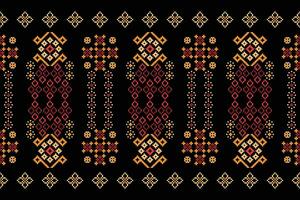 Ethnic geometric fabric pattern Cross Stitch.Ikat embroidery Ethnic oriental Pixel pattern black background. Abstract,vector,illustration. Texture,clothing,frame,decoration,motifs,silk wallpaper. vector