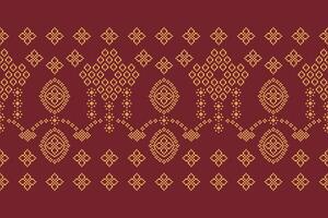 Ethnic geometric fabric pattern Cross Stitch.Ikat embroidery Ethnic oriental Pixel pattern red background. Abstract,vector,illustration. Texture,clothing,frame,decoration,motifs,silk wallpaper. vector
