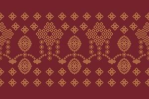 Ethnic geometric fabric pattern Cross Stitch.Ikat embroidery Ethnic oriental Pixel pattern red background. Abstract,vector,illustration. Texture,clothing,frame,decoration,motifs,silk wallpaper. vector