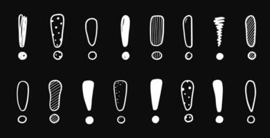 Hand drawn exclamation mark set. Scribble chalkboard doodle exclamation point sign. Hand drawn sketch danger information sign vector