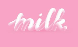 3D typography. Glossy milk typeface on the pink background. Exclusive lettering vector