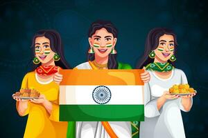 Group of Indian woman celebrating Patriots Day. Character design for Republic or Independence Day. vector