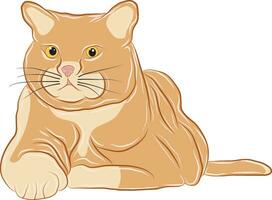 Illustration or vector of an orange cat showing a sleeping posture and looking sideways.