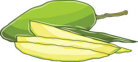 green mango fruit with many pieces of mango placed together vector