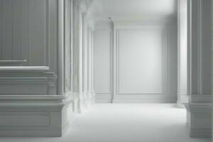 realistic white room, white interior with columns photo