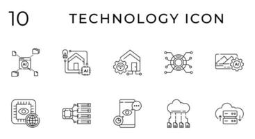 Collection of technology line art icon vector