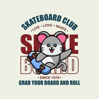 Mouse to skate cartoon character tshirt design vector