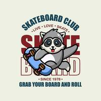 Raccoon to skate cartoon character tshirt design vector