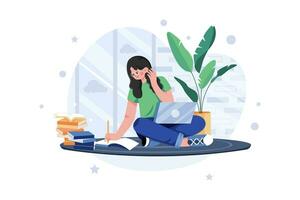 mujer trabajando en casa concepto de ilustración. una ilustración plana aislada sobre fondo blanco vector