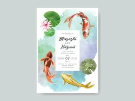 beautiful koi fish watercolor wedding invitation card vector