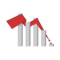 Symbol of a graph that is trending downward. Red line arrow pointing downwards on the graph. Vector illustration of a business chart