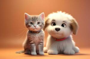 View of cute adorable cat and dog photo