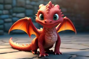 3D cartoon of cute adorable dragon photo