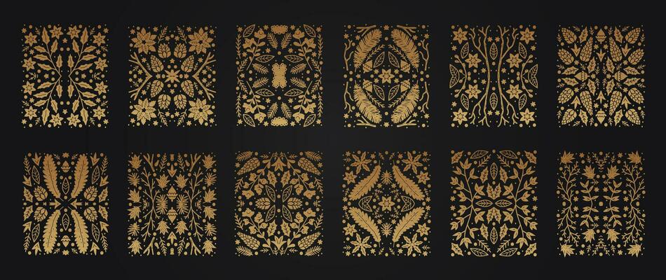 Luxury Christmas rectangular shapes set, abstract sketch winter design templates