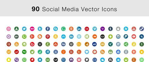 90 social media icons round flat vector icon set , collection for apps and websites