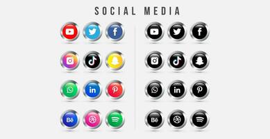 Modern metallic social media icons collection vector