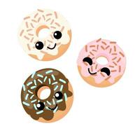 kawaii donuts on white background vector