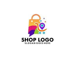 diseño de logotipo de comercio electrónico abstracto moderno creativo, plantilla de diseño de logotipo de bolsa de compras en línea degradado colorido vector