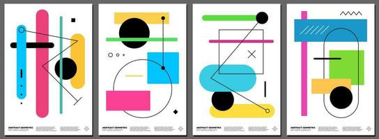 Abstract brutalism poster set. Memphis geometric shapes pattern. Modern brutalist style minimal simple graphic elements print. Brutal trendy y2k placard design template. Vintage postmodern art cover vector