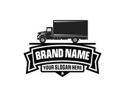 truck trailer transport logistics, delivery, express, cargo company, fast shipping, design template logo illustration silhouette, emblem isolated on dark background, black vector