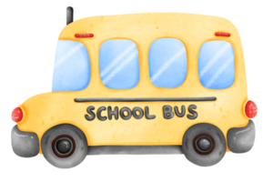 Isolated cute yellow school bus in watercolor style and transparent background png
