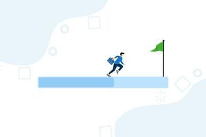 concept of progress or journey to success or goal achievement, business steps or career path, mission or challenge to success, ambitious businessman walking on progress bar to achieve success flag. vector