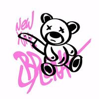 Modern graffiti with the inscription Bronx and bear. Marker, spray. Vector illustration for printing on fabric, logo.