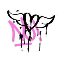 Modern graffiti with the inscription No and heart and flower. Marker, spray. Vector illustration for printing on fabric, logo.