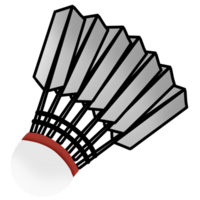 White shuttlecock playing with badminton racket png