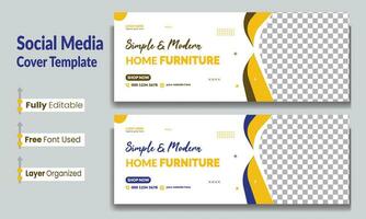 Furniture sale cover page design template, social media cover banner design post, Modern furniture web banner template,  big sale furniture web banner. vector