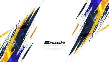 Abstract Brush Background Dominated by Blue and Yellow Color with Halftone Effect. Brush Stroke Illustration for Banner, Poster, or Sports Background. Scratch and Texture Elements For Design vector