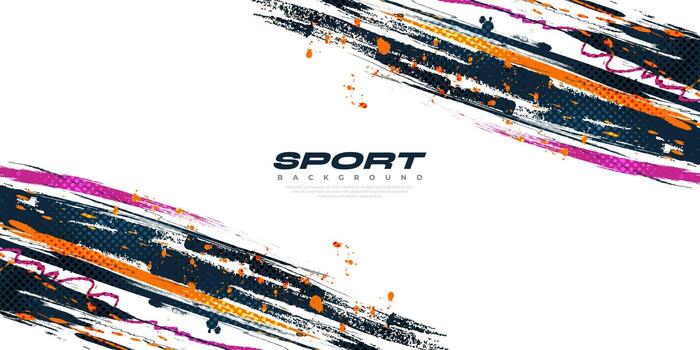 Abstract and Colorful Brush Background with Halftone Effect. Brush Stroke Illustration for Banner, Poster, or Sports Background. Scratch and Texture Elements For Design vector