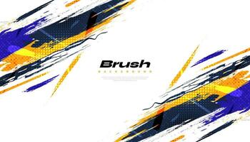 Abstract Brush Background Dominated by Blue and Yellow Color with Halftone Effect. Brush Stroke Illustration for Banner, Poster, or Sports Background. Scratch and Texture Elements For Design vector