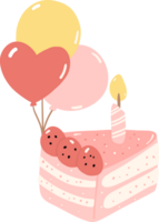 Birthday cake slice, cute pink sweet flat design illustration png