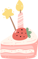 Birthday cake slice, cute pink sweet flat design illustration png