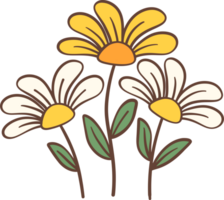Cute Retro flowers, Kawaii floral bouquet simple cartoon outline doodle png