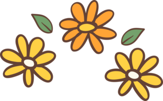 Cute Retro flowers, Kawaii floral bouquet simple cartoon outline doodle png