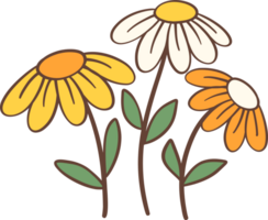 Cute Retro flowers, Kawaii floral bouquet simple cartoon outline doodle png