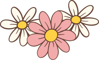 carino retrò fiori, kawaii floreale mazzo semplice cartone animato schema scarabocchio png