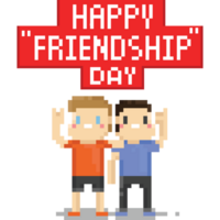 Pixel art cartoon friendship day character with text on the red ribbon png