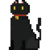 pixel art séance noir chat personnage png