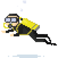Pixel art cartoon scuba diver character png