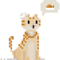 pixel tecknad serie hungrig ingefära katt karaktär png