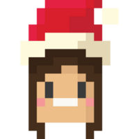 Pixel art woman haed with christmas hat png